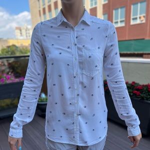 Cropp Basic Viscose Button Front Long Sleeve White With Eye Print Size M